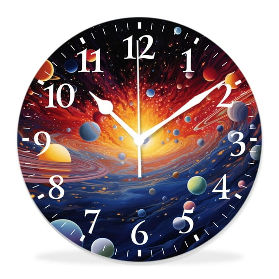 14 Inch Wall Clock Battery Operated Silent Clock Decorative for Office, Kitchen, Outdoor, Living RoomSolar System Planets Orbits Style