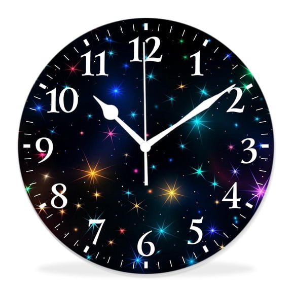 14 Inch Wall Clock Battery Operated Silent Clock Decorative for Office, Kitchen, Outdoor, Living RoomSparkles Stars Pattern Elegant