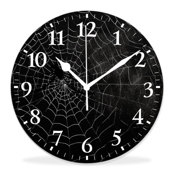 14 Inch Wall Clock Battery Operated Silent Clock Decorative for Office, Kitchen, Outdoor, Living RoomSpider Web Halloween Black Painting