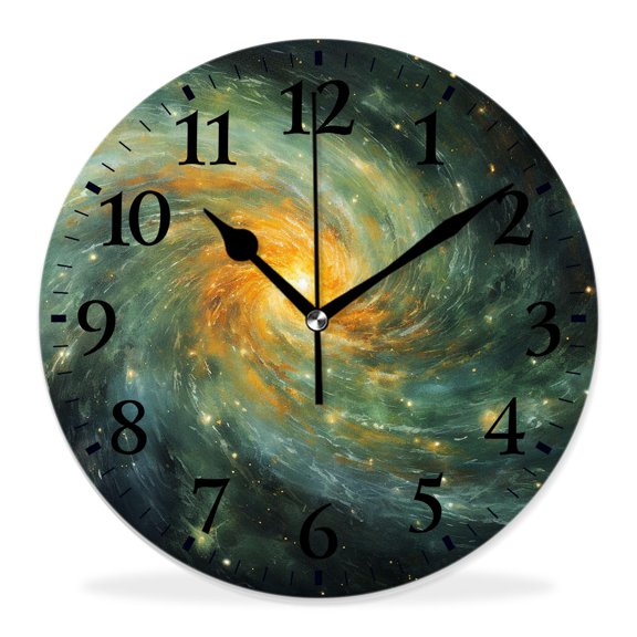 14 Inch Wall Clock Battery Operated Silent Clock Decorative for Office, Kitchen, Outdoor, Living RoomSpiral Galaxy Colorful