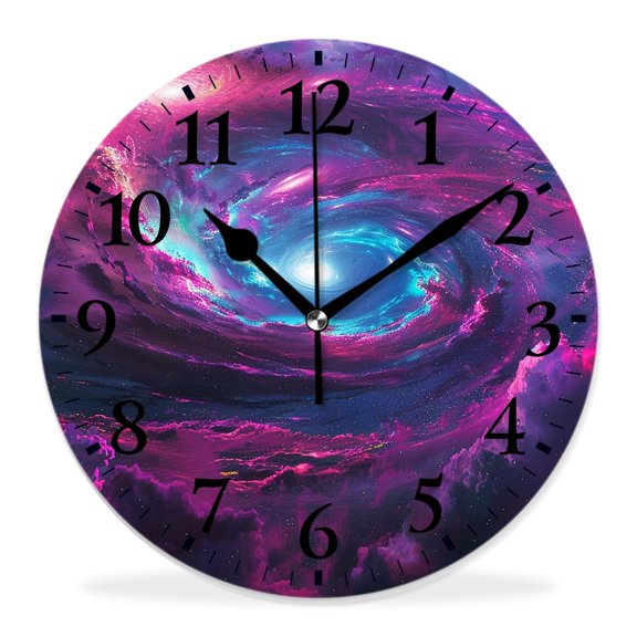 14 Inch Wall Clock Battery Operated Silent Clock Decorative for Office, Kitchen, Outdoor, Living RoomSpiral Nebula Stars Galaxy Space Elaborate