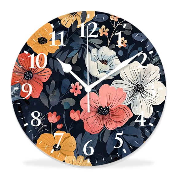 14 Inch Wall Clock Battery Operated Silent Clock Decorative for Office, Kitchen, Outdoor, Living Room,Spring Beautiful Flower Plant Gorgeous