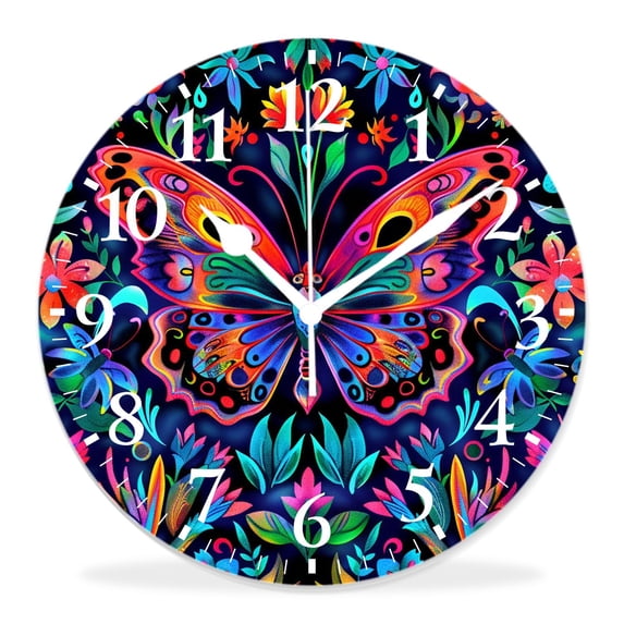 14 Inch Wall Clock Battery Operated Silent Clock Decorative for Office, Kitchen, Outdoor, Living Room,Spring Butterfly Graceful