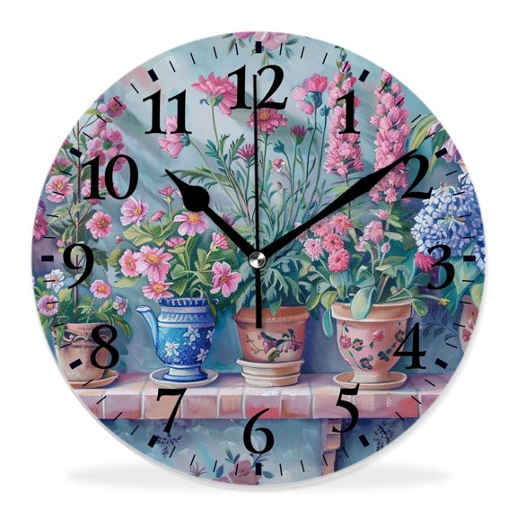 14 Inch Wall Clock Battery Operated Silent Clock Decorative for Office, Kitchen, Outdoor, Living Room，Spring Flowers Plant Delicate