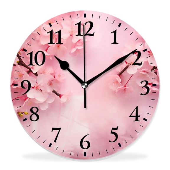 14 Inch Wall Clock Battery Operated Silent Clock Decorative for Office, Kitchen, Outdoor, Living RoomSpring Japanese Paper Cherry Multicolor