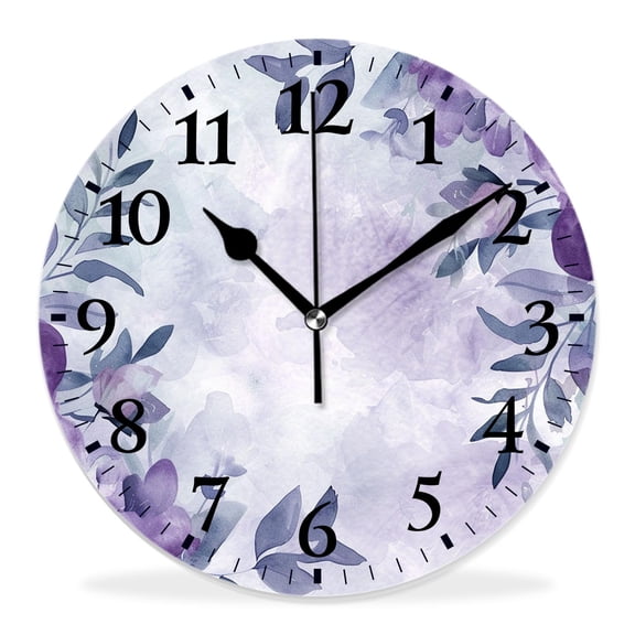 14 Inch Wall Clock Battery Operated Silent Clock Decorative for Office, Kitchen, Outdoor, Living RoomSpring Purple Lavender Flowers Adorable