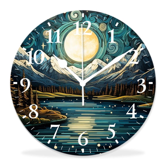 14 Inch Wall Clock Battery Operated Silent Clock Decorative for Office, Kitchen, Outdoor, Living RoomStarry Night Moon Stars Graceful Pattern