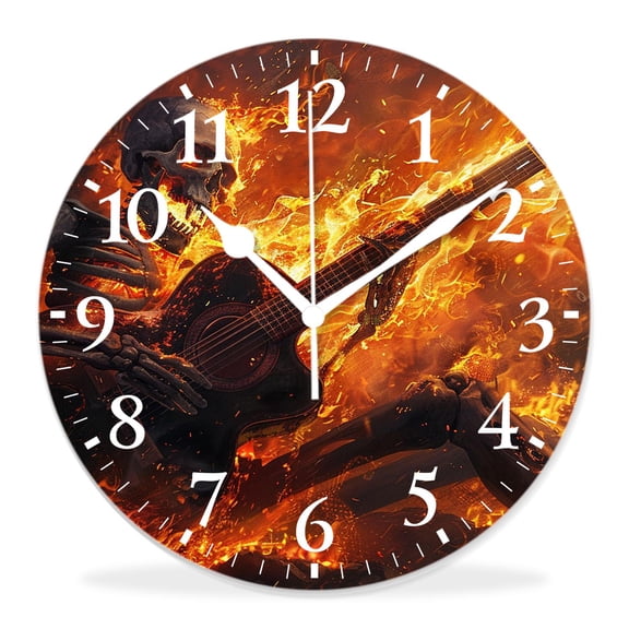 14 Inch Wall Clock Battery Operated Silent Clock Decorative for Office, Kitchen, Outdoor, Living RoomSugar Skull with Guitar Beautiful
