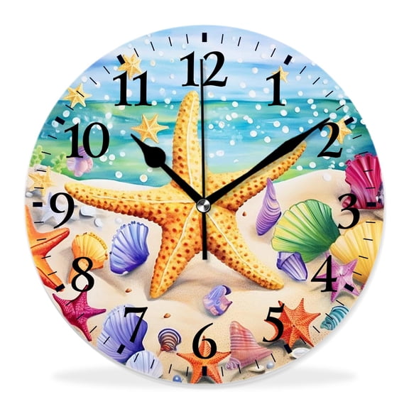 14 Inch Wall Clock Battery Operated Silent Clock Decorative for Office, Kitchen, Outdoor, Living RoomSummer Beach Seashell Style