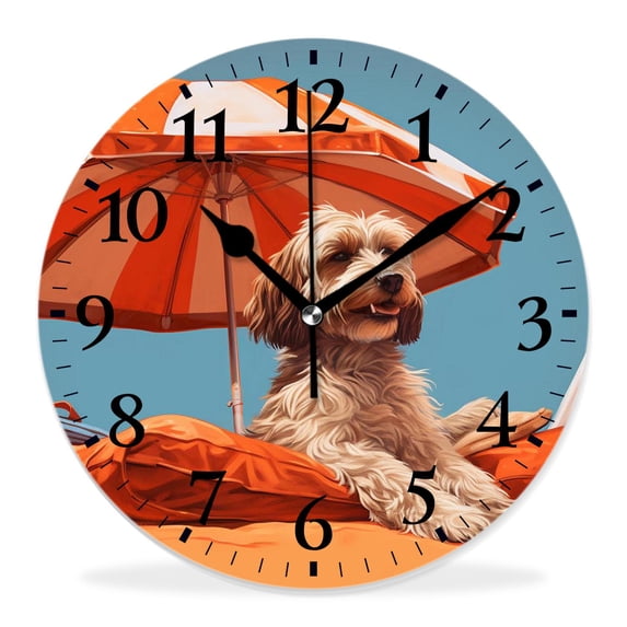 14 Inch Wall Clock Battery Operated Silent Clock Decorative for Office, Kitchen, Outdoor, Living Room,Summer Dog Sun Bathing Art