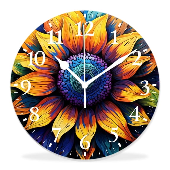 14 Inch Wall Clock Battery Operated Silent Clock Decorative for Office, Kitchen, Outdoor, Living Room,Sunflower Green Leaves Teal Picture