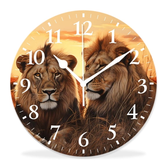 14 Inch Wall Clock Battery Operated Silent Clock Decorative for Office, Kitchen, Outdoor, Living RoomSunset Animal Lion Multicolor