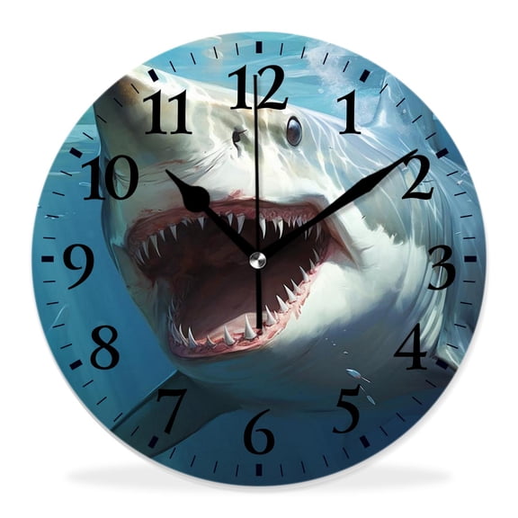 14 Inch Wall Clock Battery Operated Silent Clock Decorative for Office, Kitchen, Outdoor, Living RoomThe Best of Shark and Ocean Creative Pattern