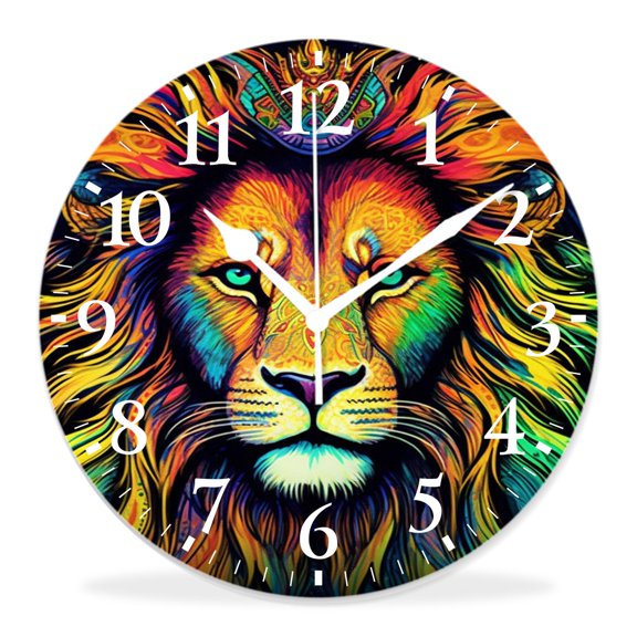 14 Inch Wall Clock Battery Operated Silent Clock Decorative for Office, Kitchen, Outdoor, Living RoomThe Lion Against a Dark Background Art