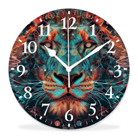 14 Inch Wall Clock Battery Operated Silent Clock Decorative for Office, Kitchen, Outdoor, Living RoomThe Lion Against a Dark Background Beautiful
