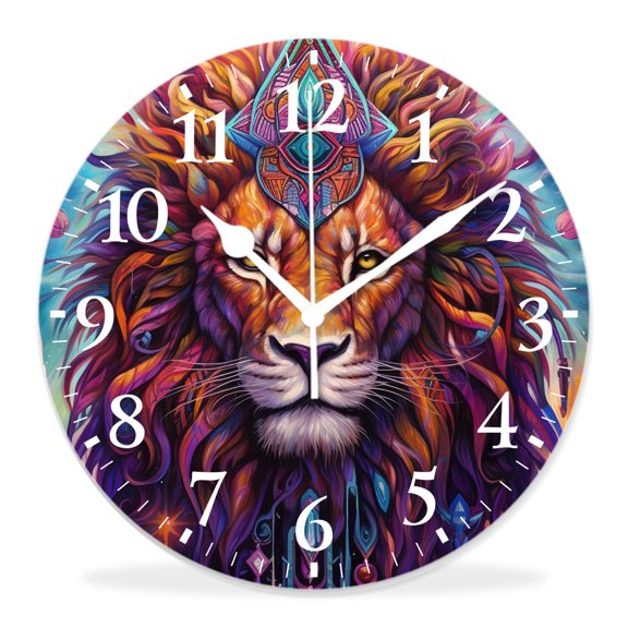 14 Inch Wall Clock Battery Operated Silent Clock Decorative for Office, Kitchen, Outdoor, Living RoomThe Lion Against a Dark Background Multicolor