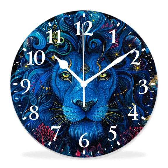 14 Inch Wall Clock Battery Operated Silent Clock Decorative for Office, Kitchen, Outdoor, Living RoomThe Lion Against a Dark Background Pretty