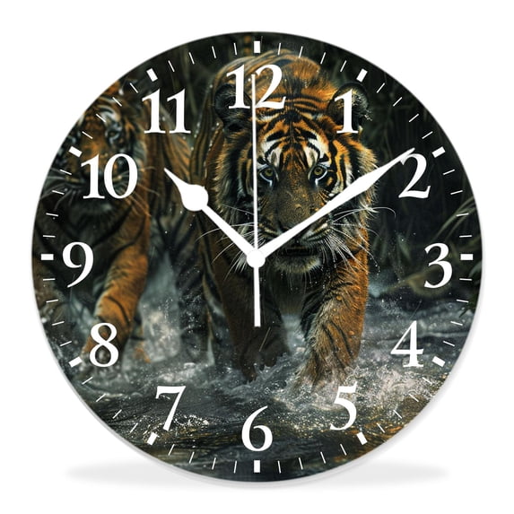14 Inch Wall Clock Battery Operated Silent Clock Decorative for Office, Kitchen, Outdoor, Living Room,Tiger and River Graceful
