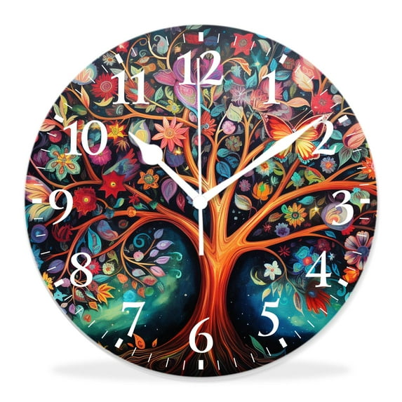 14 Inch Wall Clock Battery Operated Silent Clock Decorative for Office, Kitchen, Outdoor, Living Room,Tree of Life Style
