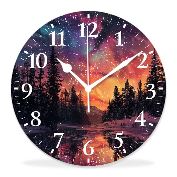 14 Inch Wall Clock Battery Operated Silent Clock Decorative for Office, Kitchen, Outdoor, Living Room，Trees and Colorful Light Exquisite