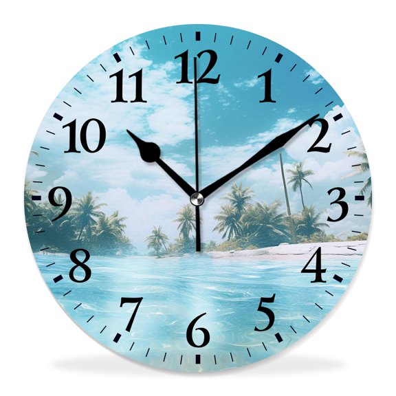 14 Inch Wall Clock Battery Operated Silent Clock Decorative for Office, Kitchen, Outdoor, Living Room，Tropic Paradise Beach Design