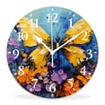 thumbnail image 1 of 14 Inch Wall Clock Battery Operated Silent Clock Decorative for Office, Kitchen, Outdoor, Living Room，Tropical Butterfly on Rainbow Tie Dye Image, 1 of 4