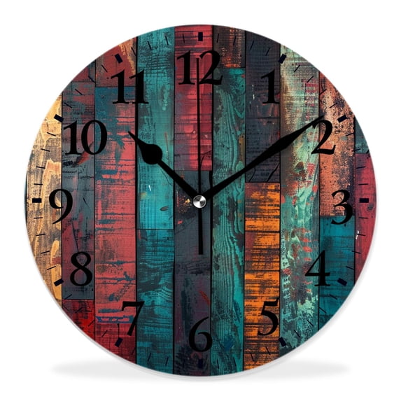 14 Inch Wall Clock Battery Operated Silent Clock Decorative for Office, Kitchen, Outdoor, Living Room,Turquoise Wooden Beautiful