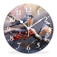 thumbnail image 1 of 14 Inch Wall Clock Battery Operated Silent Clock Decorative for Office, Kitchen, Outdoor, Living Room，Two Birds Bright Blue Berries Snow Creative, 1 of 4