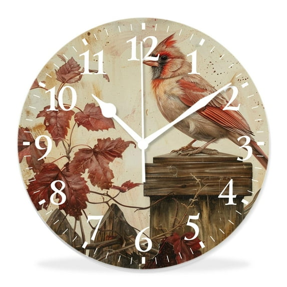 14 Inch Wall Clock Battery Operated Silent Clock Decorative for Office, Kitchen, Outdoor, Living Room,Two Cardinals attractive