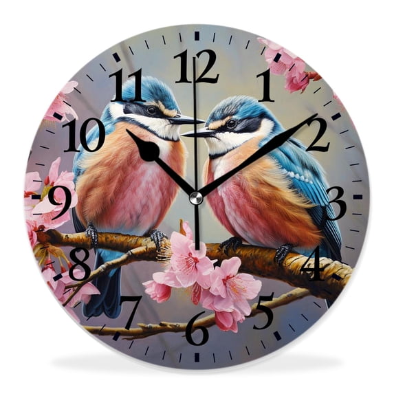 14 Inch Wall Clock Battery Operated Silent Clock Decorative for Office, Kitchen, Outdoor, Living Room,Two Sparrows Cute Birds Design