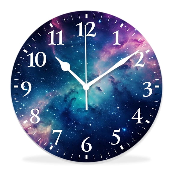 14 Inch Wall Clock Battery Operated Silent Clock Decorative for Office, Kitchen, Outdoor, Living RoomUniverse Galaxy Nebula Space Cloud Exquisite