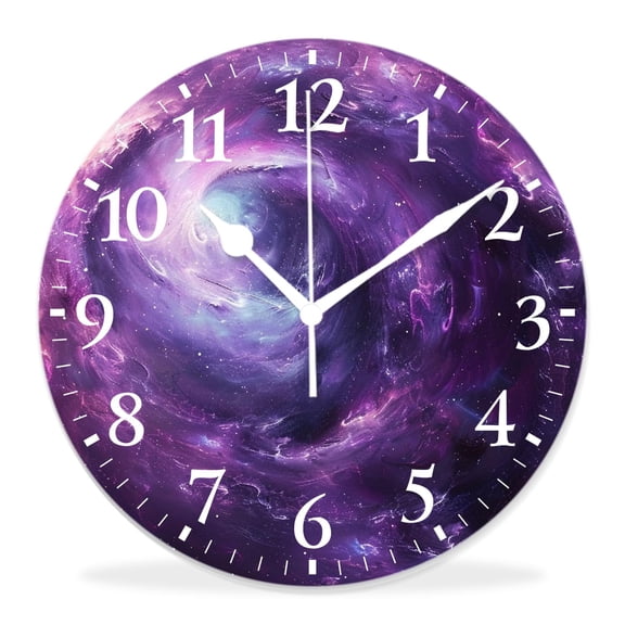 14 Inch Wall Clock Battery Operated Silent Clock Decorative for Office, Kitchen, Outdoor, Living RoomUniverse Galaxy Nebula Space Cloud Natural