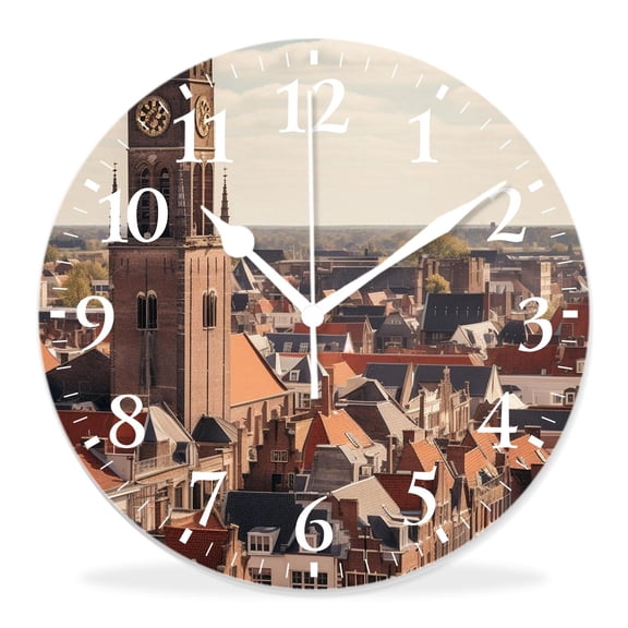 14 Inch Wall Clock Battery Operated Silent Clock Decorative for Office, Kitchen, Outdoor, Living RoomView Old Town Beautiful