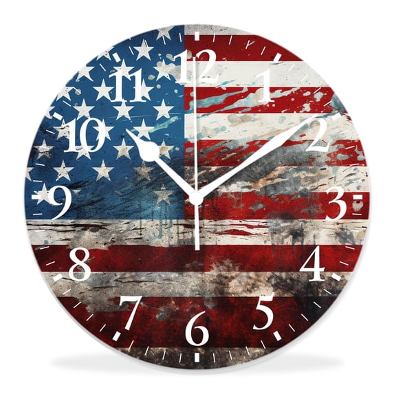 14 Inch Wall Clock Battery Operated Silent Clock Decorative for Office, Kitchen, Outdoor, Living Room,Vintage American Flag Multicolor