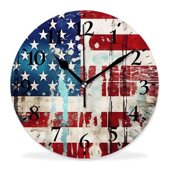14 Inch Wall Clock Battery Operated Silent Clock Decorative for Office, Kitchen, Outdoor, Living RoomVintage American Flag Statue of Liberty Pattern