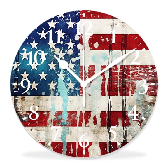 14 Inch Wall Clock Battery Operated Silent Clock Decorative for Office, Kitchen, Outdoor, Living RoomVintage American Flag Statue of Liberty Pattern