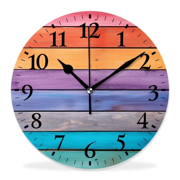 14 Inch Wall Clock Battery Operated Silent Clock Decorative for Office, Kitchen, Outdoor, Living Room，Vintage Colorful Wood Beautiful