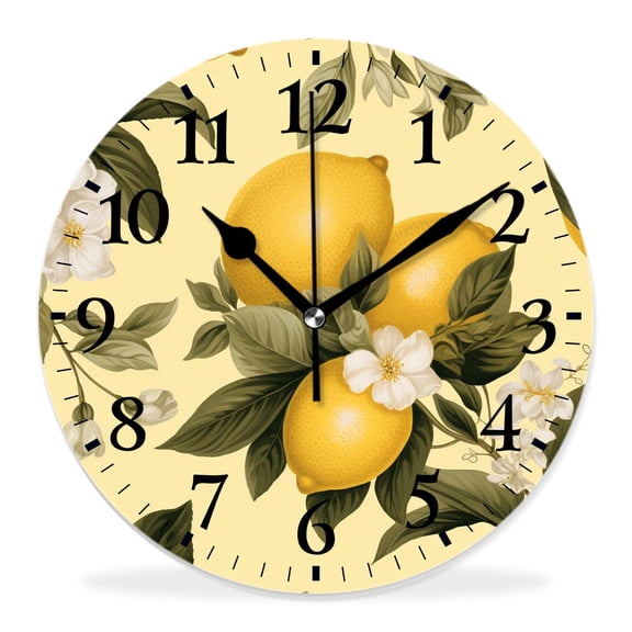 14 Inch Wall Clock Battery Operated Silent Clock Decorative for Office, Kitchen, Outdoor, Living RoomVintage Lemon and Butterflies Picture