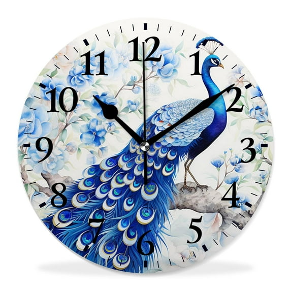 14 Inch Wall Clock Battery Operated Silent Clock Decorative for Office, Kitchen, Outdoor, Living Room，Vintage Peacock Blue Exquisite