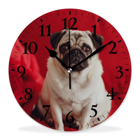 14 Inch Wall Clock Battery Operated Silent Clock Decorative for Office, Kitchen, Outdoor, Living RoomVintage Puppy Pug Dog Adorable