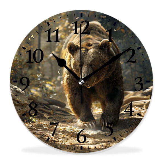 14 Inch Wall Clock Battery Operated Silent Clock Decorative for Office, Kitchen, Outdoor, Living Room，Vintage Style Wild Wildlife Bear Hand Beautiful