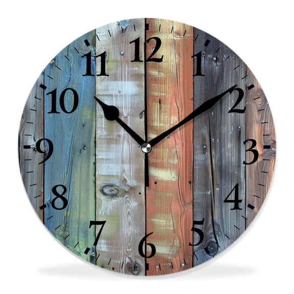 14 Inch Wall Clock Battery Operated Silent Clock Decorative for Office, Kitchen, Outdoor, Living RoomVintage Teal Turquoise Wood Grain Stunning