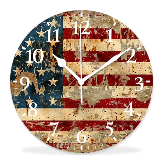 14 Inch Wall Clock Battery Operated Silent Clock Decorative for Office, Kitchen, Outdoor, Living Room，Vintage Usa Flag Exquisite