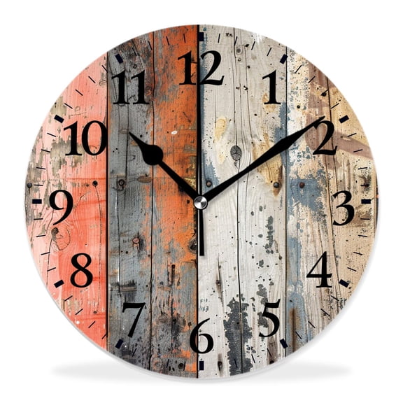 14 Inch Wall Clock Battery Operated Silent Clock Decorative for Office, Kitchen, Outdoor, Living RoomVintage Wooden Plank Retro Elaborate