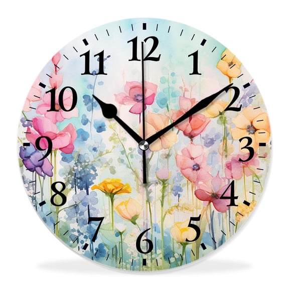 14 Inch Wall Clock Battery Operated Silent Clock Decorative for Office, Kitchen, Outdoor, Living RoomWatercolor Chicken Animal Annual Colorful