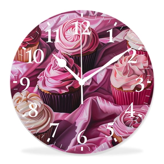 14 Inch Wall Clock Battery Operated Silent Clock Decorative for Office, Kitchen, Outdoor, Living Room,Watercolor Cupcake Beautiful