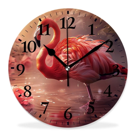 14 Inch Wall Clock Battery Operated Silent Clock Decorative for Office, Kitchen, Outdoor, Living Room,Watercolor Flamingo with Flowers Exquisite