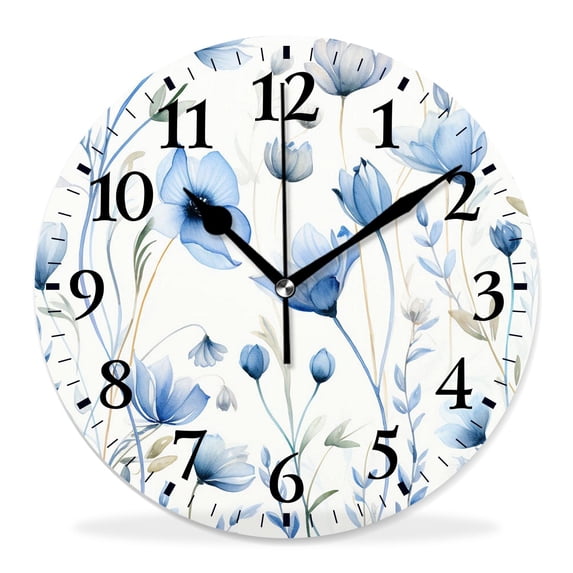 14 Inch Wall Clock Battery Operated Silent Clock Decorative for Office, Kitchen, Outdoor, Living Room,Watercolor Floral Purple Flowers Elegant