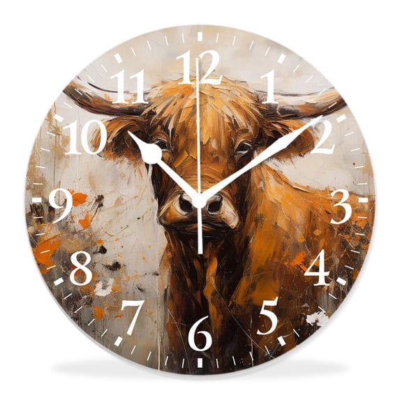 14 Inch Wall Clock Battery Operated Silent Clock Decorative for Office, Kitchen, Outdoor, Living Room,Watercolor Highland Cow Cute