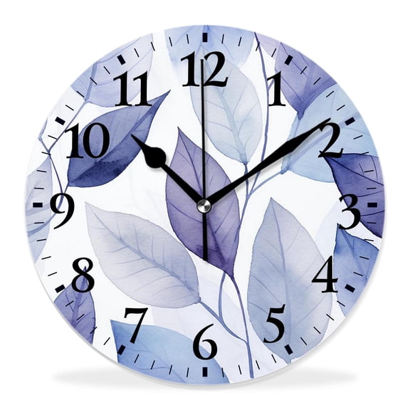 14 Inch Wall Clock Battery Operated Silent Clock Decorative for Office, Kitchen, Outdoor, Living RoomWatercolor Purple Leaves Beautiful